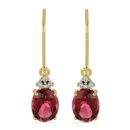BUY 14K GOLD REAL RUBELLITE GEMSTONE CLASSIC EARRINGS